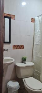 uma casa de banho branca com um WC e um lavatório em Hotel Alcázar Real em Utica