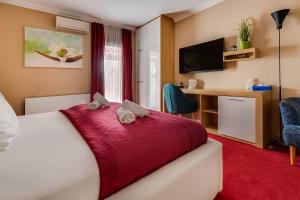 Uma TV ou centro de entretenimento em Hotel Sky