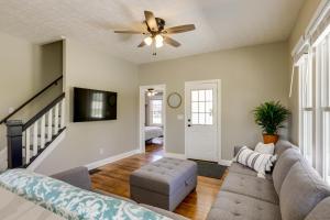 a living room with a couch and a ceiling fan at Williamstown Vacation Rental Private Deck and Yard in Williamstown