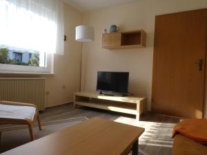 a living room with a television on a table at Holiday Home Martina in Dresden