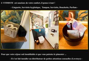 a collage of pictures of a room with a bathroom at Loveroom L'1TIMISTE CDS in Neuilly-Plaisance
