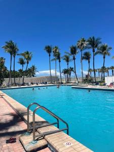 une grande piscine avec des palmiers en arrière-plan dans l'établissement Charming Studio City View!, à Miami Beach