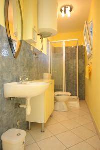 La salle de bains est pourvue d'un lavabo et de toilettes. dans l'établissement Family friendly house with a swimming pool Cove Gradina, Korcula - 7552, à Vela Luka