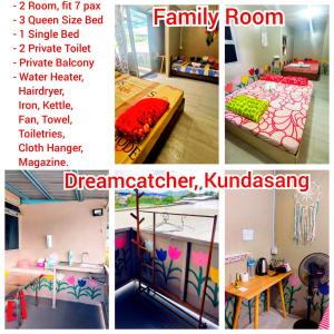 een collage van foto's van een kamer met een familiekamer bij Dreamcatcher Homestay, Kundasang in Ranau