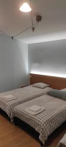 um quarto com 2 camas e uma luz no tecto em Ponta Delgada Apartment T3 em Ponta Delgada