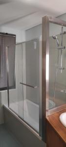 uma cabina de duche em vidro na casa de banho com um lavatório em Ponta Delgada Apartment T3 em Ponta Delgada