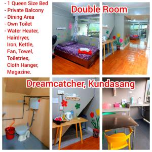 un collage de cuatro fotos de una habitación en Dreamcatcher Homestay, Kundasang, en Ranau