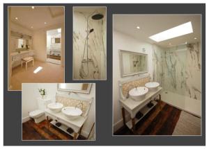 een collage van drie foto's van een badkamer met wastafels bij Church Farm Bed and Breakfast 