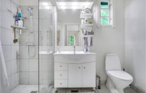 y baño con aseo, lavabo y ducha. en Amazing Home In Vejby With Kitchen, en Vejby