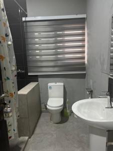 een badkamer met een toilet en een wastafel bij Cozy penthouse ,Accra Ghana in Owuraman