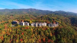 a building on a hill in the middle of a forest at Deer Ridge Mountain Resort C202 in Gatlinburg