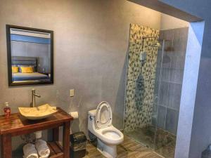 馬薩米特拉鎮的住宿－Cabaña Familiar 10，浴室配有卫生间、淋浴和盥洗盆。