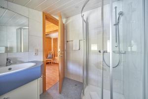 un bagno con doccia e lavandino di Schuler's Panoramablick a Silbertal