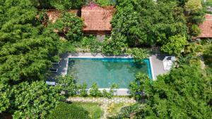 - une vue sur la piscine entourée d'arbres dans l'établissement An Nhien Retreat, à Duong Dong