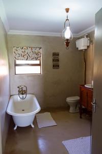 uma casa de banho com uma banheira, um WC e uma janela. em Figberry Guestrooms em Bloemfontein