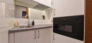 a kitchen with a sink and a black oven at Carice Milice Old Town Residence in Belgrade +28 photos