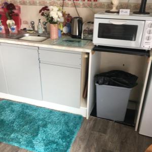 a kitchen with a microwave and a kitchen rug at Moonlight Ridge in Dartmouth