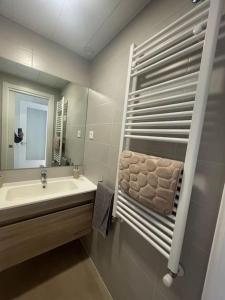 een badkamer met een wastafel en een spiegel bij Apartamento Cervantino in Alcalá de Henares
