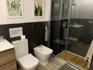 a bathroom with a toilet and a shower at Apartment Paseo in Aguadulce +28 photos