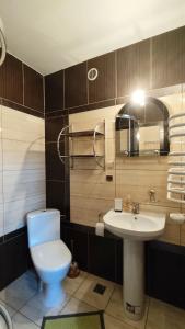 a bathroom with a toilet and a sink at Pokoje Gościnne Barka - 300m do RESTAURACJI - 900m do JEZIORA i VELO CZORSZTYN in Kluszkowce