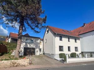 a white house with a tree in front of it at Landhaus Stedtfeld in Stedtfeld