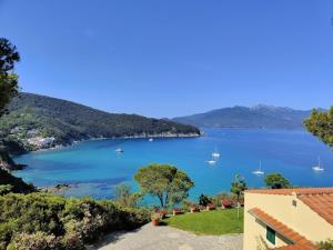 a view of a large body of water with boats in it at Elbamare residence con piscina in Nisporto