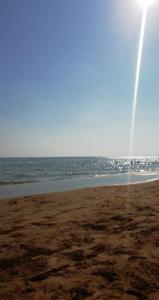a beach with the sun shining over the ocean at Residence Fronte Mare in Santa Maria del Focallo