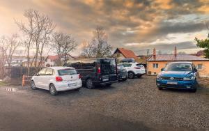 een groep auto's geparkeerd op een parkeerplaats bij Apartmány Alexander in Vrbov