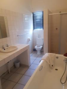 a bathroom with a tub and a toilet and a sink at Karoo Manor Guesthouse and Restaurant in Richmond