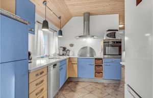 a kitchen with blue cabinets and a sink at Stunning Home In Skjern With Kitchen in Lem