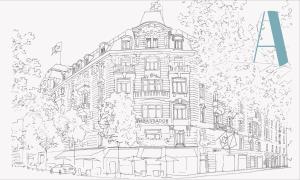 a black and white drawing of a building at Small Luxury Hotel Ambassador Zurich in Zurich