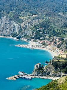 a view of a bay with a beach on a hill at Casa Agnese Monterosso al mare in Monterosso al Mare