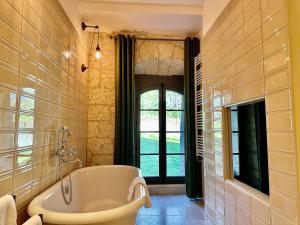 ein Bad mit einer Badewanne und einem Fenster in der Unterkunft Chateau des Arpentis in Amboise