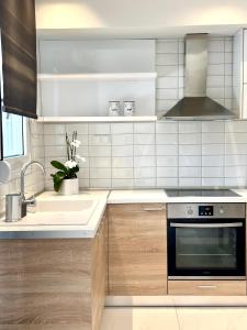 a kitchen with a sink and a stove at Aerin Residence in Limenaria