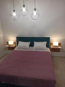 a bedroom with a large bed with two lights at Vita vi in Afionas