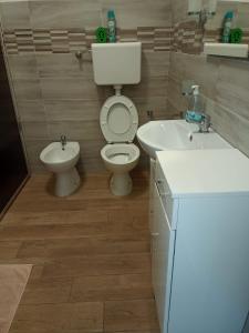 La salle de bains est pourvue de toilettes et d'un lavabo. dans l'établissement appartamento Aurora, à Giulianova