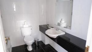 a white bathroom with a toilet and a sink at Kilmurvey House in Kilronan