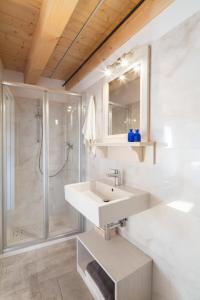 a bathroom with a sink and a shower at Agriturismo Podere del Bosc in Valmareno