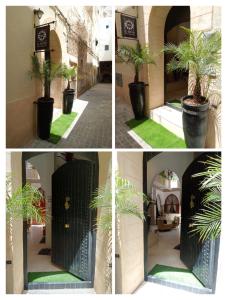 un grupo de cuatro fotos de una puerta con plantas en Riad Le Khan Mogador en Esauira