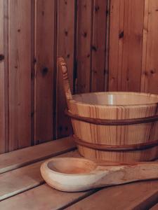 a basket sitting on top of a wooden table at Hustyns Resort Cornwall in Wadebridge