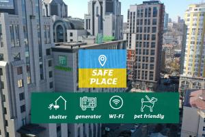 a sign for a safe place in a city at Holiday Inn - Kyiv, an IHG Hotel in Kyiv
