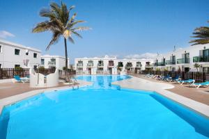 einen großen Pool mit Palmen und Gebäuden in der Unterkunft Dunes resort to relax Wifi in Corralejo