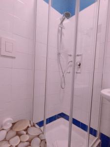 um chuveiro com uma porta de vidro na casa de banho em AD Trastevere Guest House em Roma