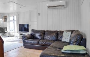 een woonkamer met een leren bank en een televisie bij 2 Bedroom Gorgeous Home In Frederiksvrk in Frederiksværk