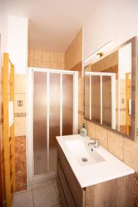 W łazience znajduje się umywalka i prysznic. w obiekcie Maison de charme en Bourgogne w mieście Vincelottes