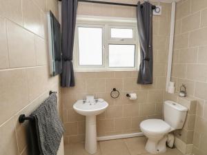 a bathroom with a toilet and a sink and a window at Ty Mawr in Haverfordwest +33 photos