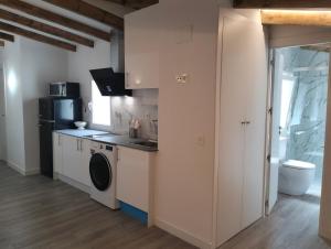 a kitchen with a sink and a washing machine at Gran Via 16 Bilbao centro LBI00574 in Bilbao