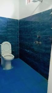 - une salle de bains avec toilettes dans une pièce bleue dans l'établissement Hotel Holy Spirit, à Phata