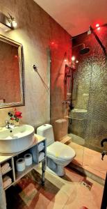 La salle de bains est pourvue de toilettes, d'un lavabo et d'une douche. dans l'établissement Summer Love, à Mangalia