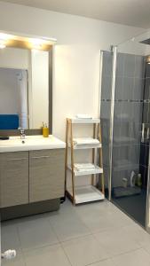 a bathroom with a sink and a shower at Marguerite-Gap Centre in Gap